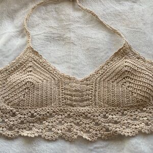 Elegant Crochet Tan Swim Coverup